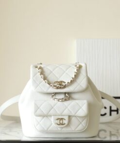 CHANEL BACKPACK - MINI - WHITE - LAMBSKIN - GOLD