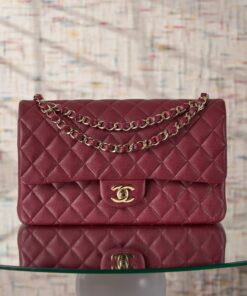 CHANEL CLASSIC - 25 - BURGUNDY - CAVIAR - GOLD CHAMPANGE