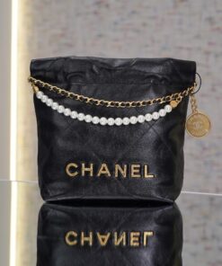CHANEL 22 PEARL CHAIN - MINI - BLACK - SHINY CALFSKIN - GOLD