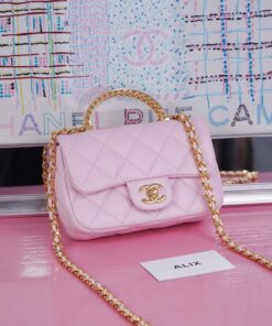 CHANEL MINI TOP HANDLE - ROSE SAKURA - LAMBSKIN - GOLD