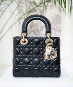 DIOR LADY - SMALL - BLACK - LAMBSKIN - GOLD CHAMPAGNE
