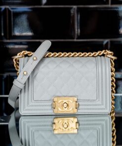 CHANEL BOY - SMALL - GREY - CAVIAR - GOLD