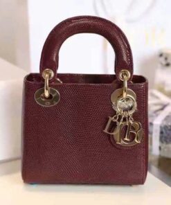 DIOR LADY - MINI - BURGUNDY - LIZARD - GOLD