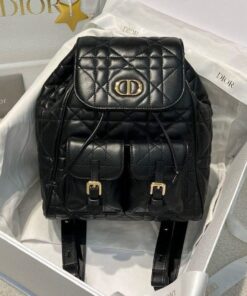 DIOR CARO BACKPACK - MEDIUM - BLACK - LAMBSKIN - GOLD
