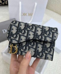 DIOR WALLET WITH CHAIN - BLUE - CANVAS - GOLD
