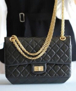 CHANEL 2.55 FLAP BAG - 24 - BLACK - CALFSKIN - GOLD