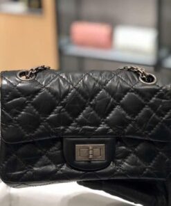 CHANEL 2.55 FLAP BAG - 20 - BLACK - CALFSKIN - SILVER
