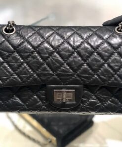 CHANEL 2.55 FLAP BAG - 24 - BLACK - CALFSKIN - SILVER
