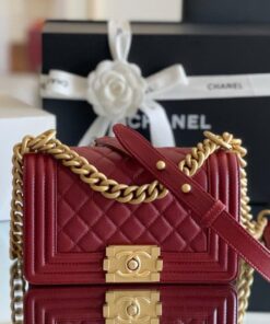 CHANEL BOY - SMALL - RED - CAVIAR - GOLD