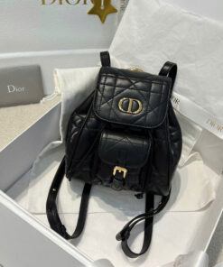 DIOR CARO BACKPACK - SMALL - BLACK - LAMBSKIN - GOLD