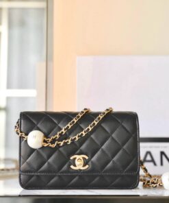 CHANEL WOC WITH PEARL CHAIN - BLACK - LAMBSKIN - GOLD