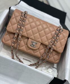 CHANEL CLASSIC - 25 - DARK BEIGE - LAMBSKIN - SILVER