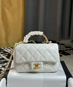 CHANEL TOP HANDLE - WHITE - LAMBSKIN - GOLD