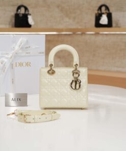 DIOR LADY – SMALL – LATTE – PATENT CANNGE CALFSKIN – GOLD