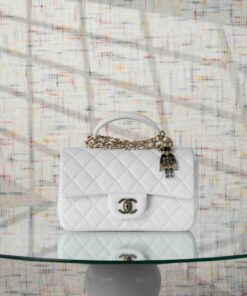 CHANEL TOP HANDLE WITH CHARM - WHITE - LAMBSKIN - GOLD CHAMPAGNE