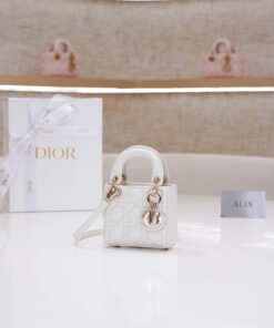 DIOR LADY - MICRO - WHITE - LAMBSKIN - GOLD