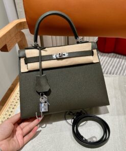 HERMES KELLY - 25 - VERT GRIS - EPSOM - PHW