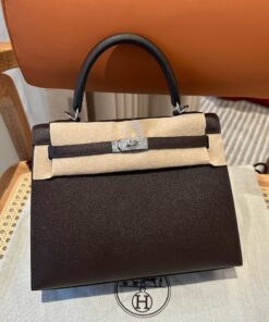 HERMES KELLY - 25 - CHOCOLAT - EPSOM - PHW