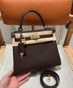 HERMES KELLY – 25 – ROUGE SELLIER – TOGO – GHW