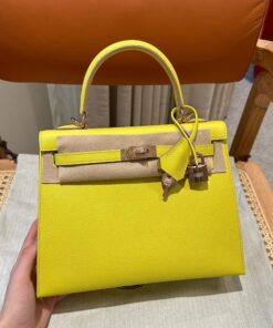 HERMES KELLY – 25 – LIME – EPSOM – ROSE GOLD
