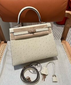 HERMES KELLY - 25 - PARCHEMIN - OSTRICH - ROSE GOLD