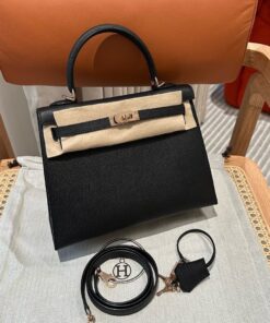 HERMES KELLY - 25 - BLACK - EPSOM - ROSE GOLD