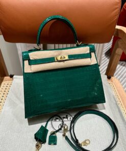 HERMES KELLY - 25 - VERT EMERAUDE - ALLIGATOR - GHW
