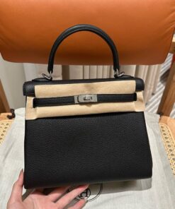 HERMES KELLY - 25 - BLACK - TOGO - PHW