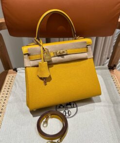 HERMES KELLY - 25 - JAUNE AMBRE - TOGO - GHW
