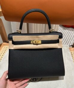 HERMES KELLY - 25 - BLACK - TOGO - GHW