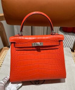 HERMES KELLY - 25 - ORANGE - ALLIGATOR - PHW
