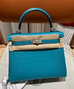 HERMES KELLY - 25 - BLUE PAON - ALLIGATOR - GHW