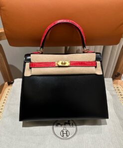 HERMES KELLY - 25 - BLACK & ROSE TYRIEN - BOX - GHW