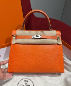 HERMES KELLY - 25 - ORANGE - LIZARD - PHW
