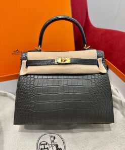 HERMES KELLY - 25 - NOIR - ALLIGATOR - GHW