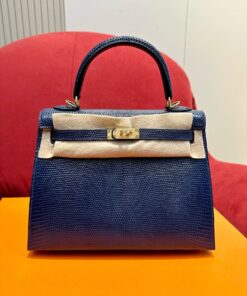 HERMES KELLY - 25 - SAPPHIRE BLUE - LIZARD - GHW