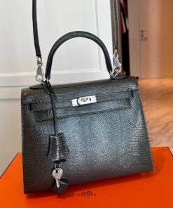 HERMES KELLY - 25 - BLACK - LIZARD - PHW