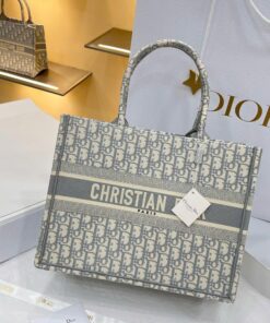 DIOR BOOK TOTE - MEDIUM - GRAY OBLIQUE - CANVAS