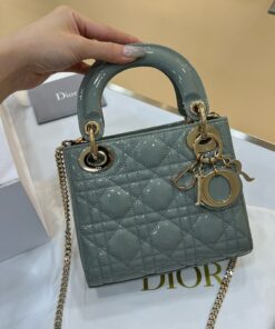 DIOR LADY - MINI - GRAY - PATENT CANNAGE CALFSKIN - GOLD