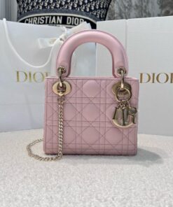 DIOR LADY - MINI - PINK PEARLESCENT - LAMBSKIN - GOLD
