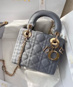 DIOR LADY - MINI - CLOUD GRAY - LAMBSKIN - GOLD