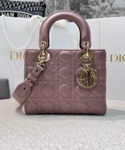 DIOR LADY - SMALL - DARK PINK - LAMBSKIN - GOLD