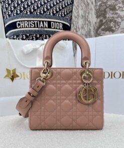 DIOR LADY - SMALL - ROSE PINK - LAMBSKIN - GOLD