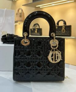 DIOR LADY – SMALL – BLACK – PATENT CANNAGE CALFSKIN – GOLD