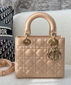 DIOR LADY – SMALL – POWDER BEIGE – CALFSKIN – GOLD
