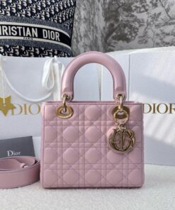 DIOR LADY - SMALL - PINK - LAMBSKIN - GOLD