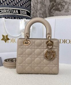 DIOR LADY - SMALL - SAND BROWN - LAMBSKIN - GOLD