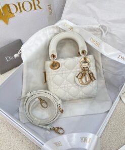 DIOR LADY - MICRO - WHITE - LAMBSKIN - GOLD