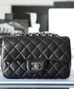 CHANEL CLASSIC MINI RECTANGLE - BLACK - LAMBSKIN - SILVER