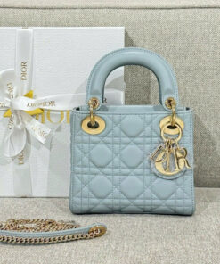 DIOR LADY - MINI - PALE BLUE - LAMBSKIN - GOLD